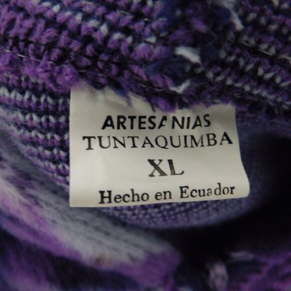 Artesanias Tuntaquimba Mens Wool Hooded Jacket Sze XL  Purple Aztec Southwest - Picture 4 of 7